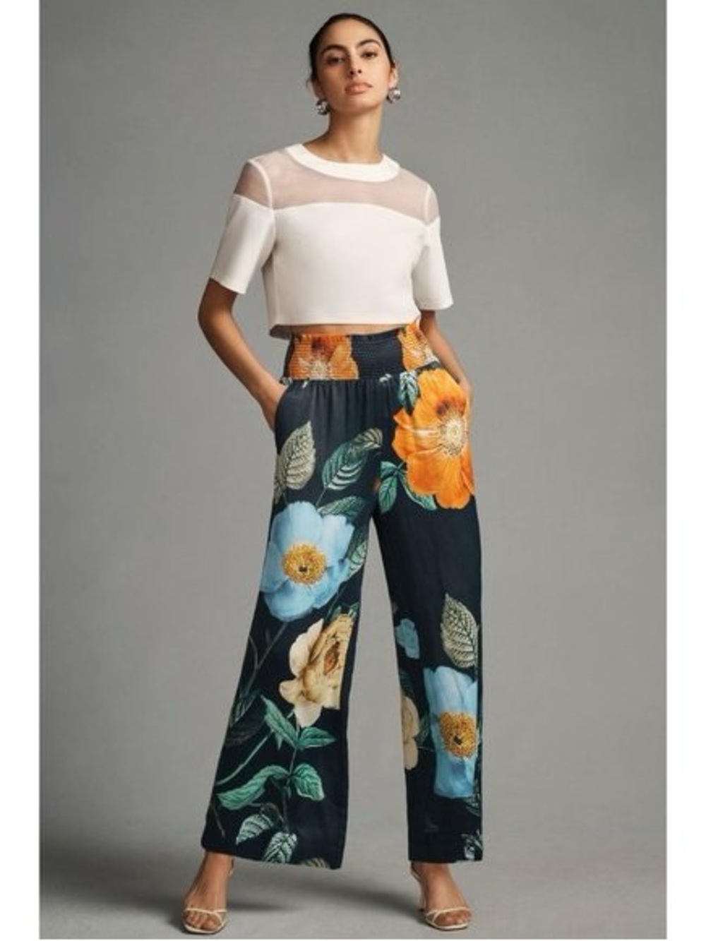 Anthropologie Maeve Saria Smocked Floral Blossom Lounge Wide-Leg Pants Size XS - Picture 2 of 5